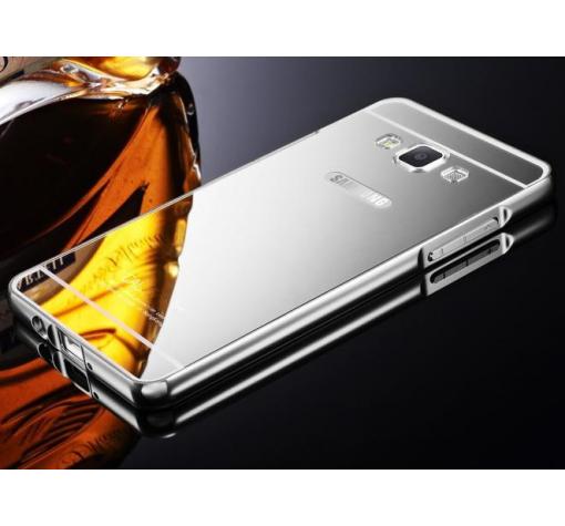 Луксозен алуминиев бъмпер с твърд гръб за Samsung Galaxy J5 2016 J510 - сребрис / огледален