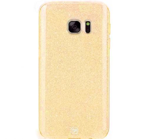 Луксозен ултра тънък силиконов калъф / гръб / TPU Ultra Thin FSHANG за Samsung Galaxy S7 Edge G935 - златист / брокат