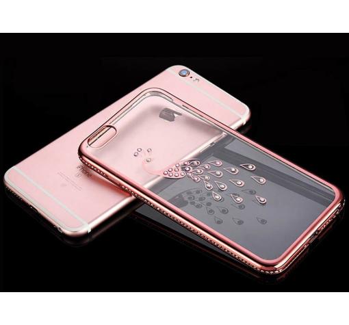 Луксозен силиконов калъф / гръб / TPU с камъни за Apple iPhone 7- прозрачен с Rose Gold кант / паун — снимка 2