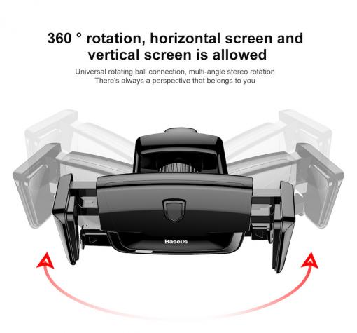Универсална стойка за кола Baseus Robot Auto Clip Car Mount за Samsung, Apple, Huawei, Lenovo, LG, HTC, Sony, Nokia, ZTE - черна / въртяща се на 360 градуса — снимка 3