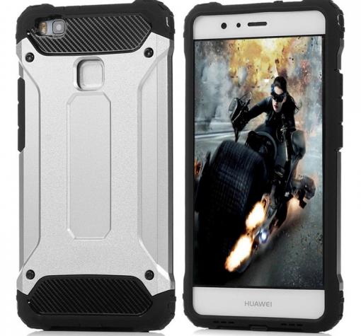 Силиконов гръб TPU Hybrid с твърда част за Huawei P9 Lite - сребрист с черно