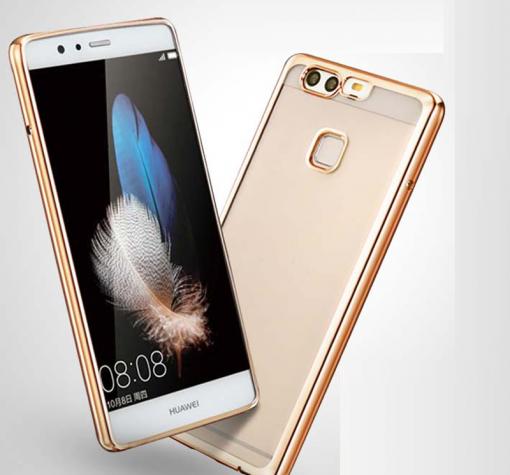 Луксозен силиконов калъф / гръб / TPU за Huawei P9 Lite Mini - прозрачен / златист кант