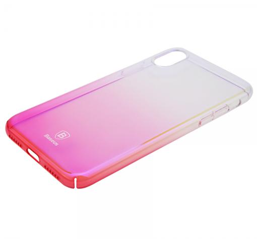 Луксозен гръб Baseus Glaze Case за Apple iPhone X - преливащ / розов — снимка 3