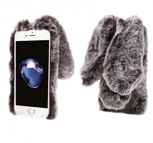 Луксозен силиконов калъф / гръб / TPU 3D с пух за Apple iPhone 7 Plus - кафяво зайче / Bunny Case — снимка 2