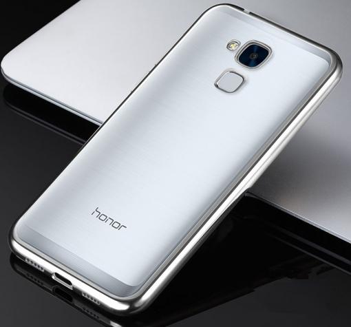 Луксозен силиконов калъф / гръб / TPU за Huawei Honor 5C / Honor 7 Lite - прозрачен / сребрист кант — снимка 2