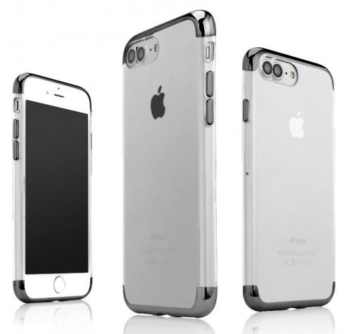 Луксозен ултра тънък силиконов калъф / гръб / TPU Ultra Thin Shining Case за Apple iPhone 7 Plus - прозрачен / тъмно сив кант