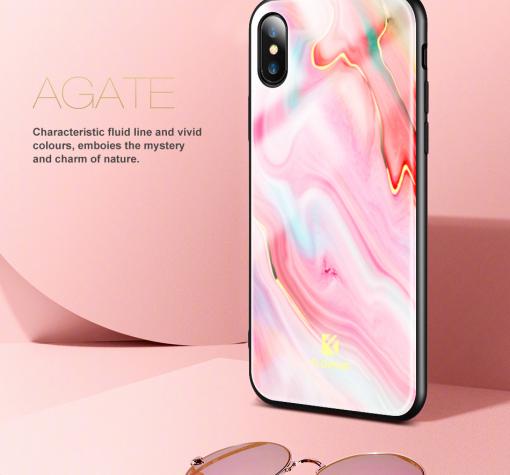 Луксозен твърд гръб със силиконов кант FLOVEME Marble Case за Apple iPhone X - розов — снимка 3