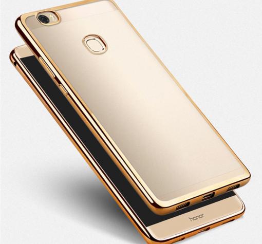 Луксозен силиконов гръб TPU за Huawei Nova - прозрачен / златист кант