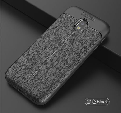 Луксозен силиконов калъф / гръб / TPU за Samsung Galaxy J3 2017 J330 - черен / имитиращ кожа — снимка 2