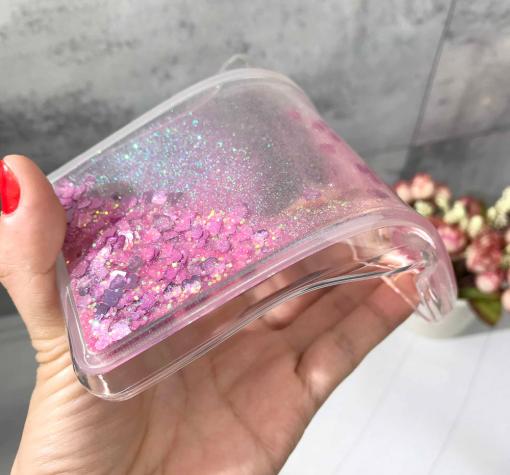 Луксозен твърд гръб 3D Water Case за Xiaomi Redmi 7A - прозрачен / течен гръб с розов брокат — снимка 2