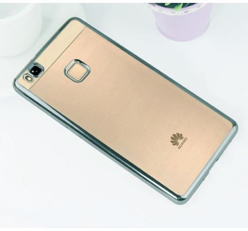 Луксозен силиконов калъф / гръб / TPU за Huawei P9 Lite - прозрачен / синьо зелен кант