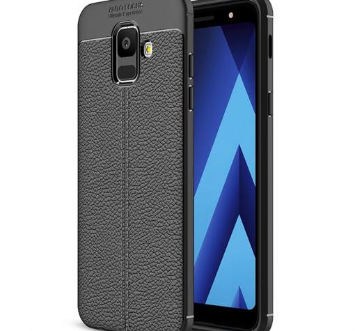 Луксозен силиконов калъф / гръб / TPU за Samsung Galaxy J4 Plus 2018 - черен / имитиращ кожа