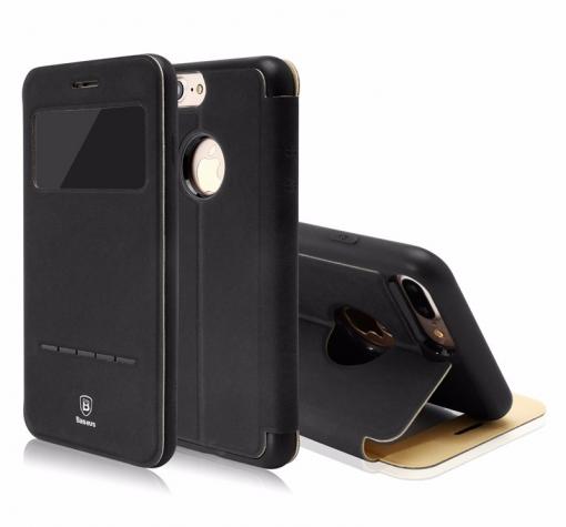Оригинален кожен калъф Flip тефтер Baseus Simpe Series със стойка за Apple iPhone 7 Plus - черен