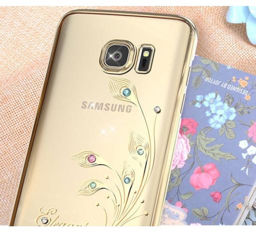 Луксозен твърд гръб KINGXBAR Swarovski Diamond за Samsung Galaxy S7 Edge G935 / Galaxy S7 Edge - прозрачен със златен кант / Elegant — снимка 2