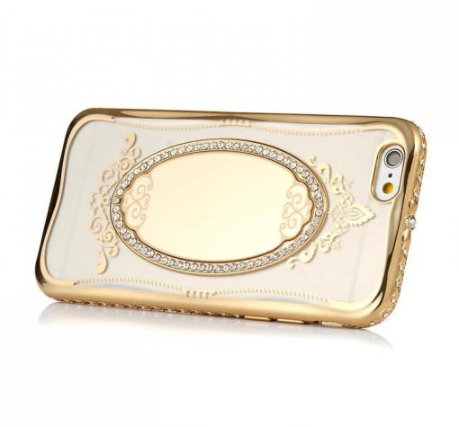 Луксозен силиконов калъф / гръб / TPU 3D SHENGO за Apple iPhone 6 / iPhone 6S - огледало / златист кант — снимка 2