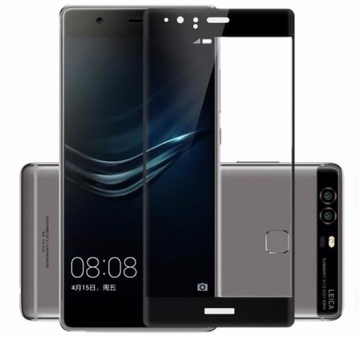 3D full cover Tempered glass screen protector Huawei P9 / Извит стъклен скрийн протектор Huawei P9 - черен — снимка 2