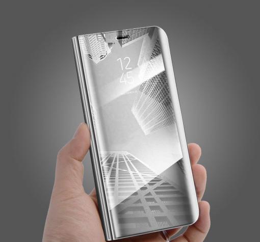 Луксозен калъф Clear View Cover с твърд гръб за Samsung Galaxy A7 2018 A750F - сребрист — снимка 2