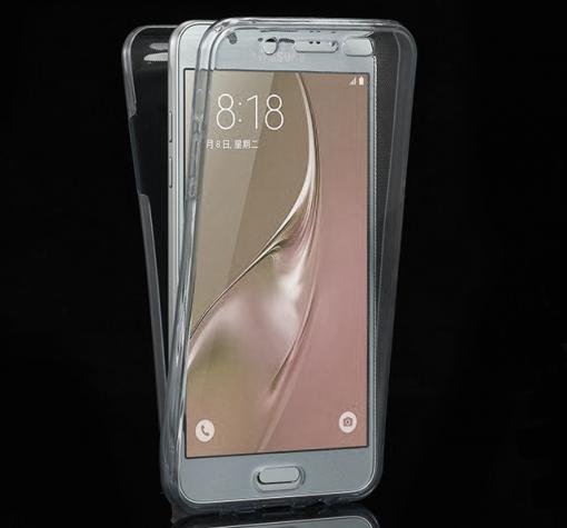 Силиконов калъф / гръб / TPU за Samsung Galaxy J5 J500 - сив прозрачен / 2 части / лице и гръб