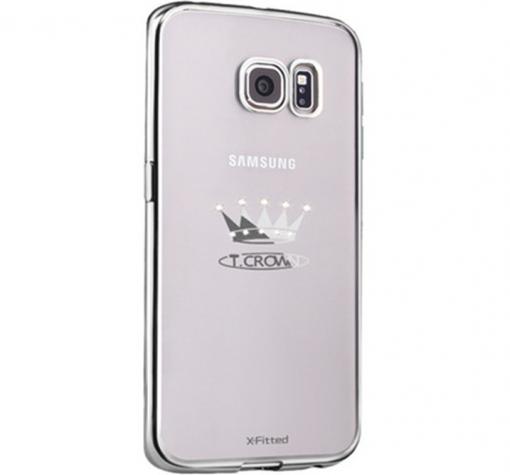 Луксозен твърд гръб с камъни X-Fitted Crown Swarovski за Samsung Galaxy S7 G930 - прозрачен / сребрист кант