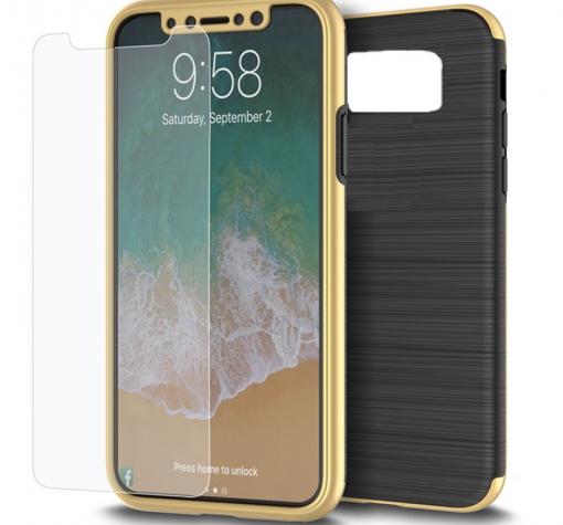 Луксозен гръб 2in1 360° Full Cover с твърда рамка за Apple iPhone 6 Plus / iPhone 6S Plus - черно и златисто  / лице и гръб