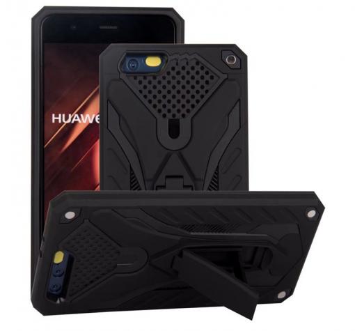 Силиконов гръб TPU Hybrid с твърда част и стойка за Huawei P8 Lite - черен