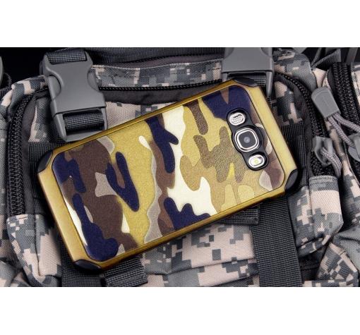 Твърд гръб със силиконов кант Camo Series за Samsung Galaxy J7 2016 J710 - златист / камуфлаж