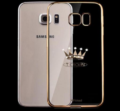 Луксозен твърд гръб с камъни X-Fitted Crown Swarovski за Samsung Galaxy S7 G930 - прозрачен / златист кант
