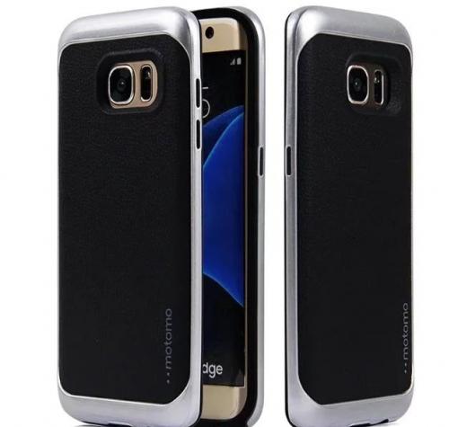 Луксозен твърд гръб MOTOMO Hybrid със силиконов кант за Samsung Galaxy J5 2016 J510 - черен със сребрист кант / имитиращ кожа