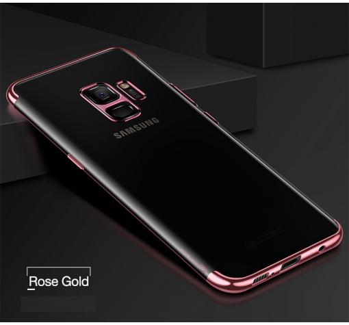 Луксозен силиконов калъф / гръб / TPU за Samsung Galaxy S9 Plus G965 - прозрачен / кант Rose Gold