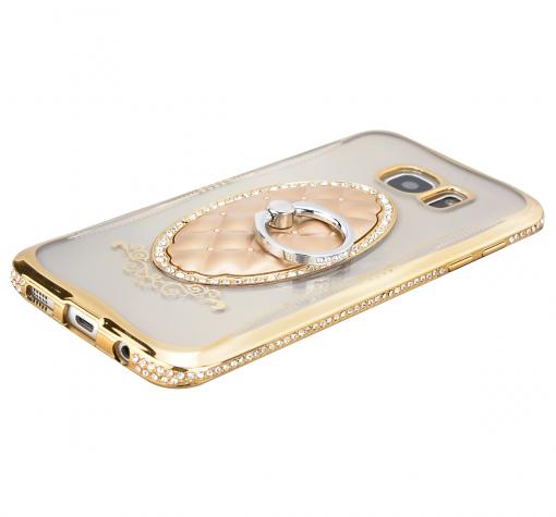 Луксозен силиконов калъф / гръб / със стойка TPU 3D SHENGO за Samsung Galaxy S7 Edge G935 - ромбове / златист кант — снимка 2
