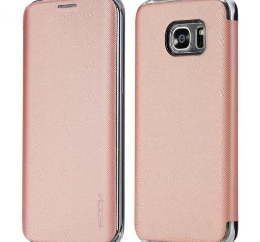 Луксозен кожен калъф тефтер ROCK Veena Series за Samsung Galaxy S7 G930 - Rose Gold