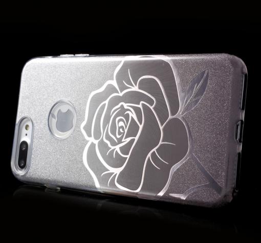 Луксозен силиконов калъф / гръб / TPU FSHANG ENSIDA Rose за Apple iPhone 7 Plus - преливащ / сребристо и тъмно сиво / брокат — снимка 2