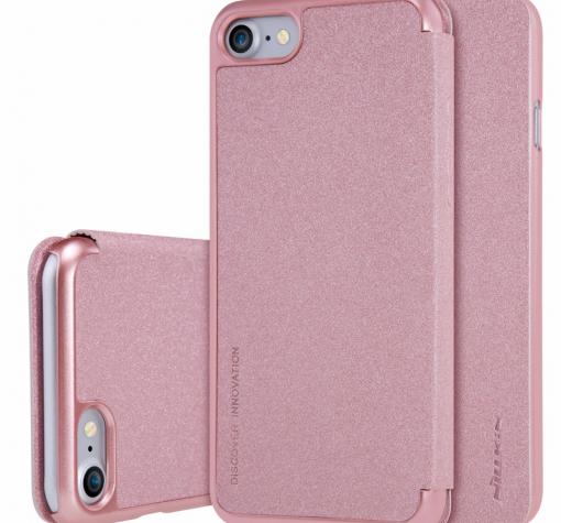 Луксозен кожен калъф Flip тефтер NILLKIN Sparkle за Apple iPhone 7 - Rose Gold