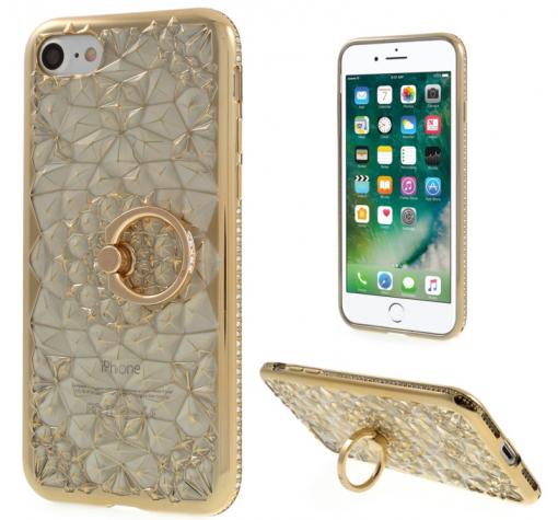 Луксозен силиконов калъф / гръб / SHENGO със стойка TPU 3D с камъни за Apple iPhone 7 - прозрачен / фигури / златист кант