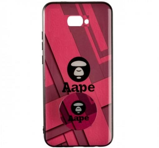 Луксозен силиконов калъф / гръб / TPU с Popsocket за Samsung Galaxy J4 Plus 2018 - маймуна / червен