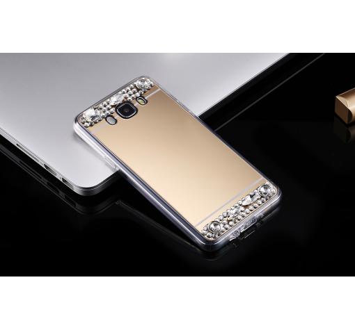 Луксозен силиконов калъф / гръб / TPU с камъни за Samsung Galaxy J5 2016 J510  - огледален / златист — снимка 3