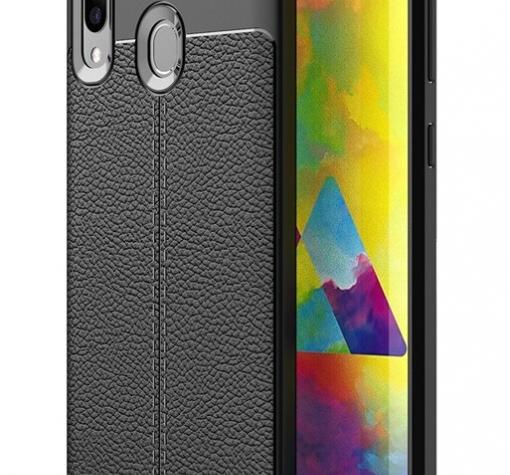 Луксозен силиконов калъф / гръб / TPU за Samsung Galaxy M20 - черен / имитиращ кожа