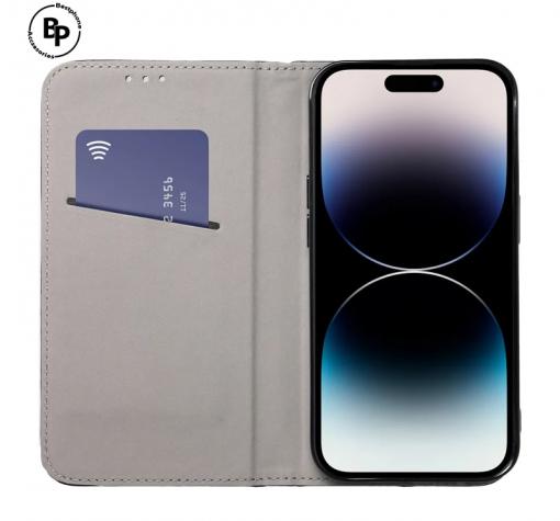 Луксозен кожен калъф Flip тефтер със стойка OPEN за Samsung Galaxy S22 5G - златист — снимка 2