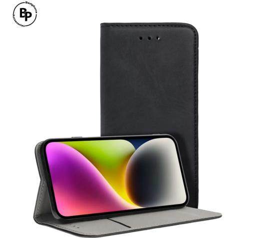 Луксозен кожен калъф Flip тефтер със стойка OPEN за Samsung Galaxy A22 4G - черен — снимка 3