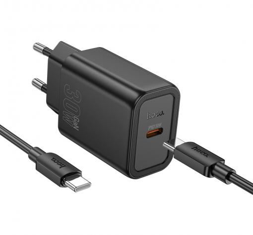Зарядно устройство HOCO N62 220V 30W / Type C to Type C - черен