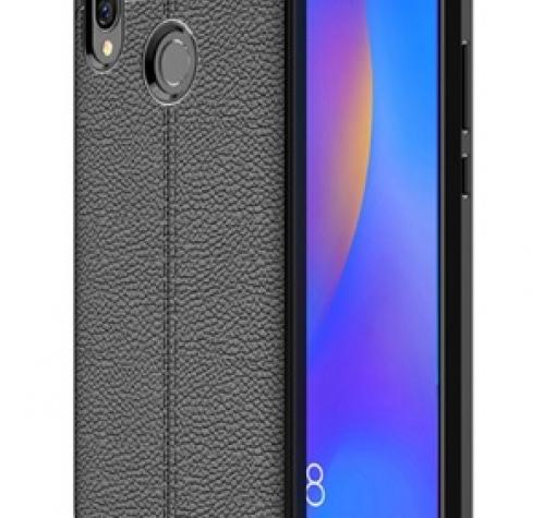 Луксозен силиконов калъф / гръб / TPU за Huawei P Smart Plus - черен / имитиращ кожа