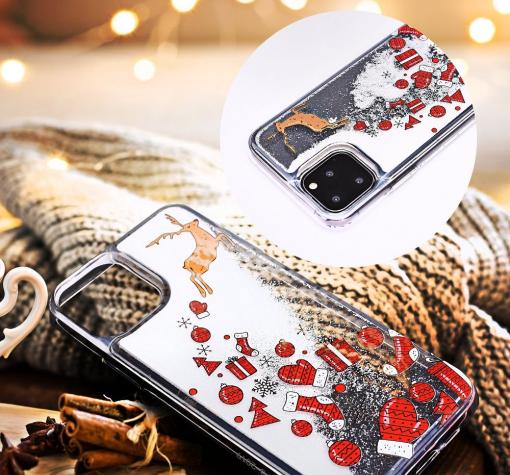 Луксозен твърд гръб 3D Winter Water Case за Xioami Redmi 8A - прозрачен / течен гръб с бял брокат / Gifts — снимка 2