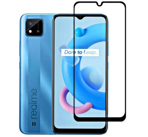 5D full cover Tempered glass Full Glue screen protector Realme C20 / Извит стъклен скрийн протектор с лепило от вътрешната страна за Realme C20 - черен — снимка 2