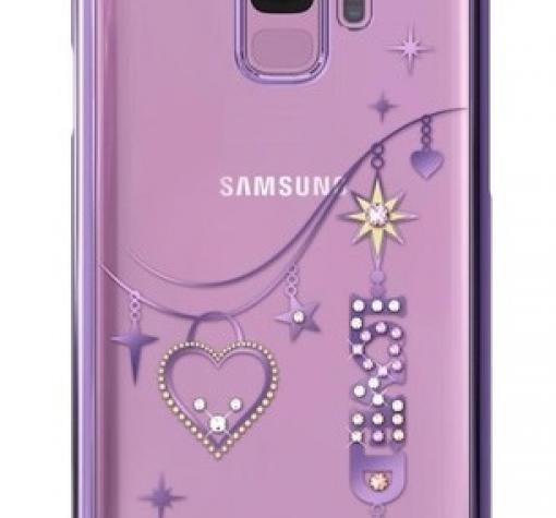 Луксозен твърд гръб KINGXBAR Swarovski Diamond за Samsung Galaxy S9 G960 - прозрачен с лилав кант / Love