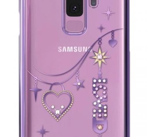 Луксозен твърд гръб KINGXBAR Swarovski Diamond за Samsung Galaxy S9 Plus G965 - прозрачен с лилав кант / Love