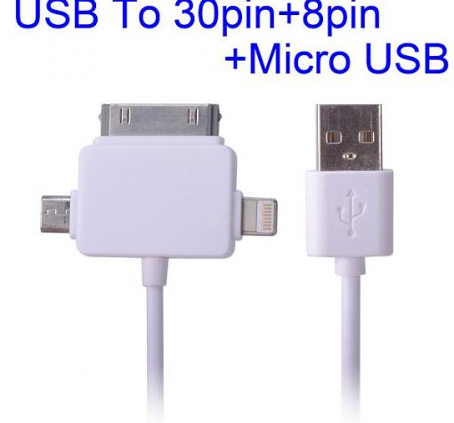 USB кабел за зареждане 3 в 1 за Apple iPhone 4 / 4S, Apple iPhone 5 / 5S / 5C / iPhone 6, Apple iPad 2 / iPad 4 , Apple iPad Air , Apple iPad Mini , Samsung Galaxy Tab , HTC , LG , Sony