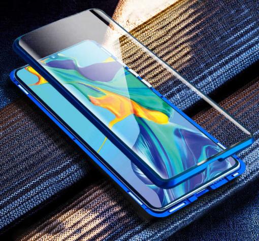 Магнитен калъф Bumper Case 360° FULL за Samsung Galaxy A40 - прозрачен / синя рамка