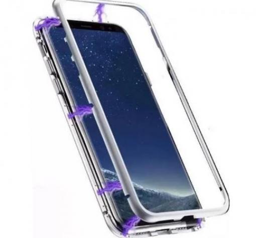 Магнитен калъф Bumper Case 360° FULL за Samsung Galaxy A20s - прозрачен / сребриста рамка