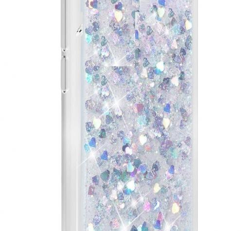 Луксозен кейс 3D Water Case за Samsung Galaxy A22 5G - прозрачен / течен гръб със сребрист брокат / сърца — снимка 2