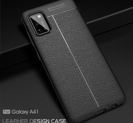 Луксозен силиконов калъф / гръб / TPU за Samsung Galaxy A41 A415 - черен / имитиращ кожа